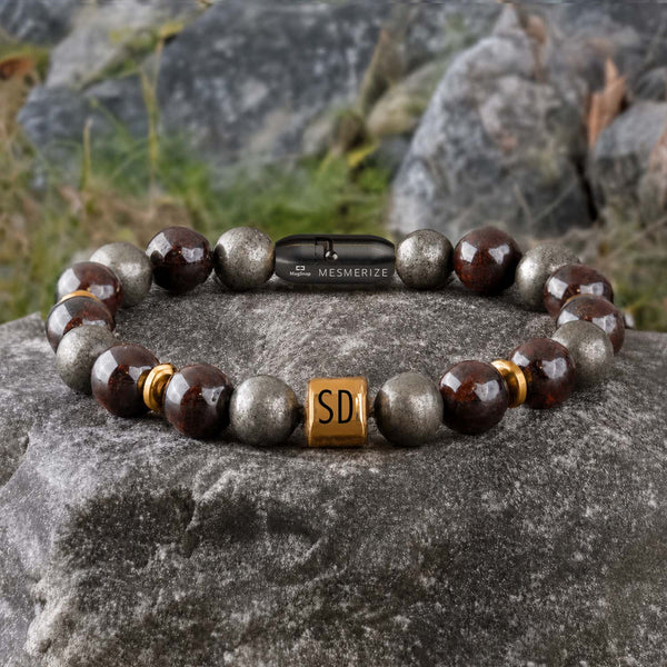 Personalised Abundance Magnet Garnet & Pyrite Natural Stone Bracelet with Magsnap 2
