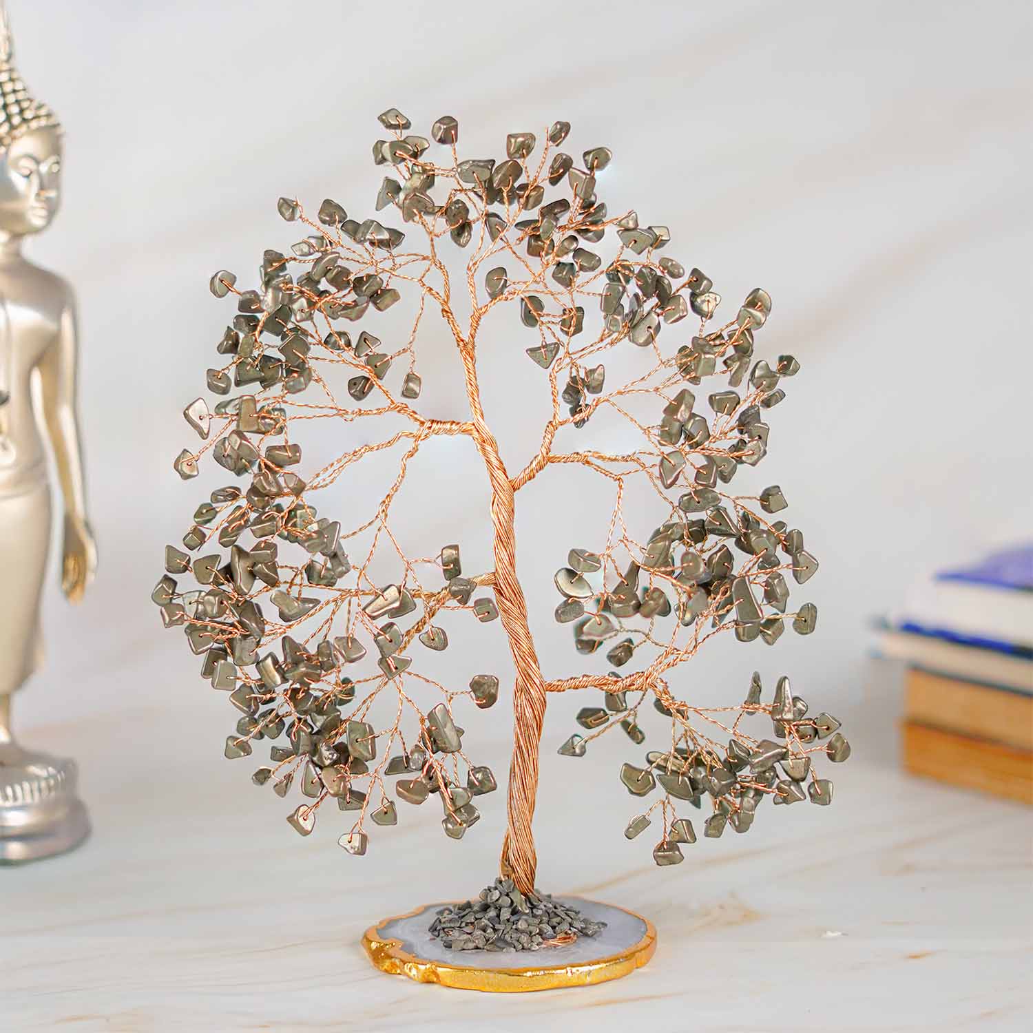 Pyrite Natural Stone Tree With White Agate Base