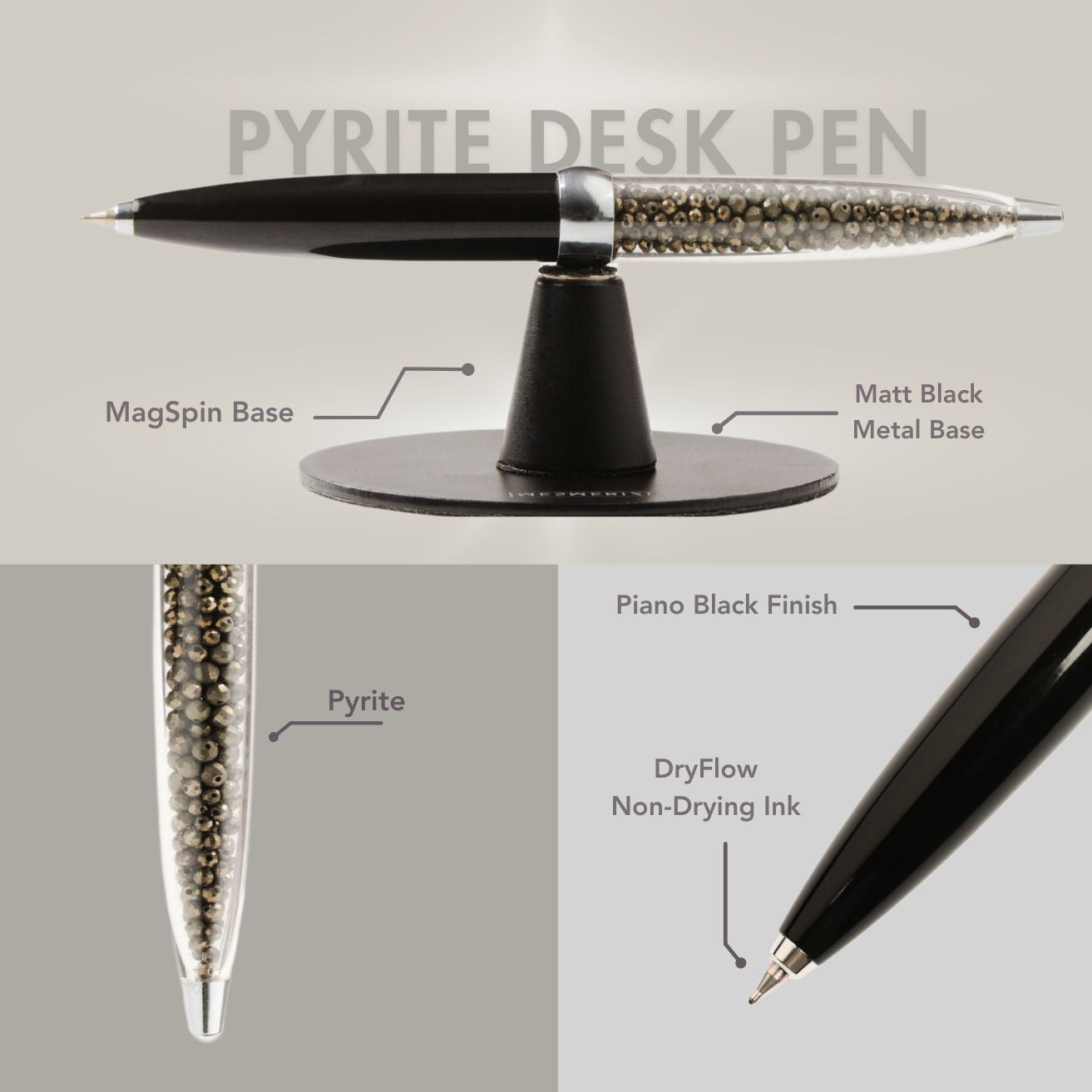 Pyrite MagSpin Rotating Desk Pen with DryFlow Ink