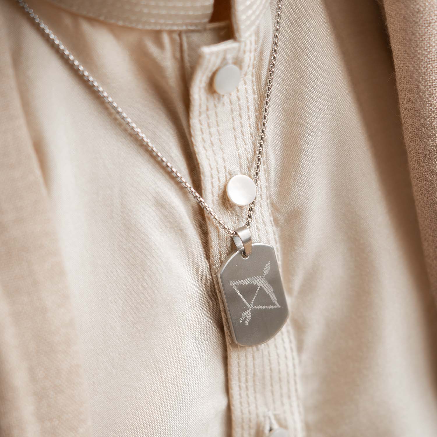 Ram Baan MicroCarved Tag Necklace Silver