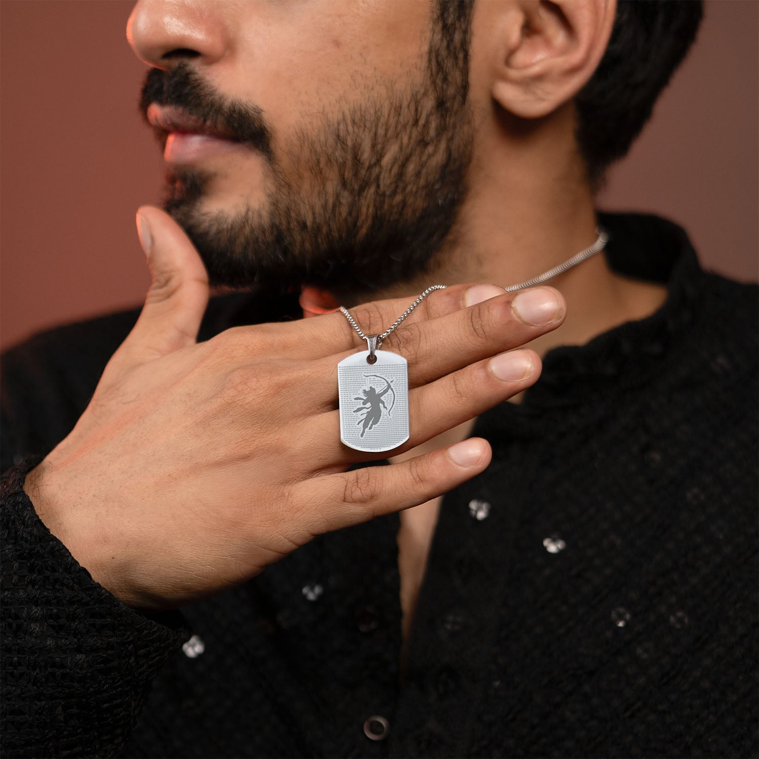 Ram MicroCarved Tag Necklace Silver