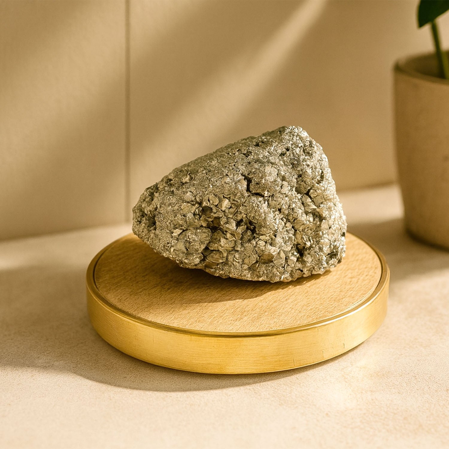 Money Magnet Pyrite Raw Stone With Mango Wood Coaster