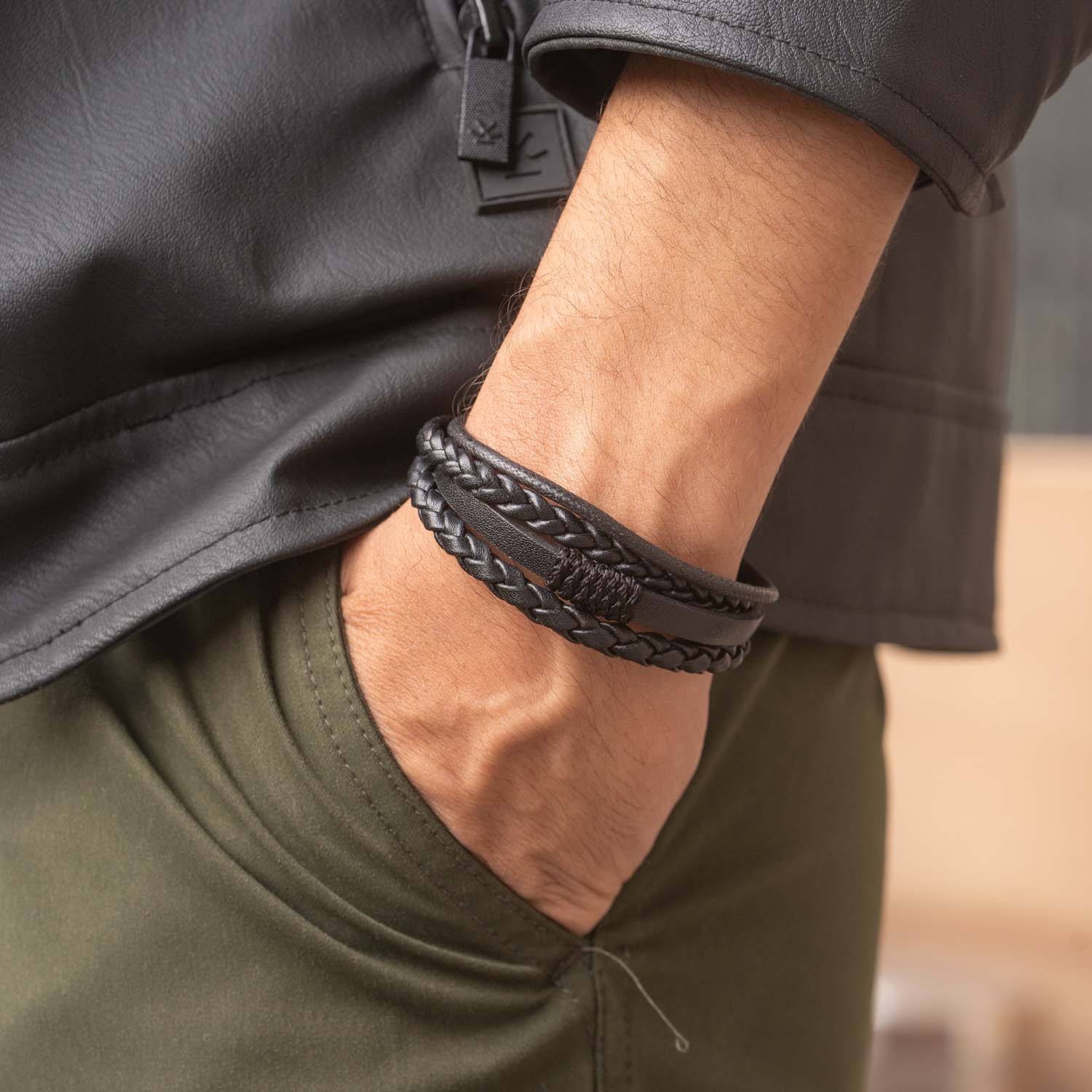 Rebel Grip Draped NeoLeather Bracelet with MagSlide Black
