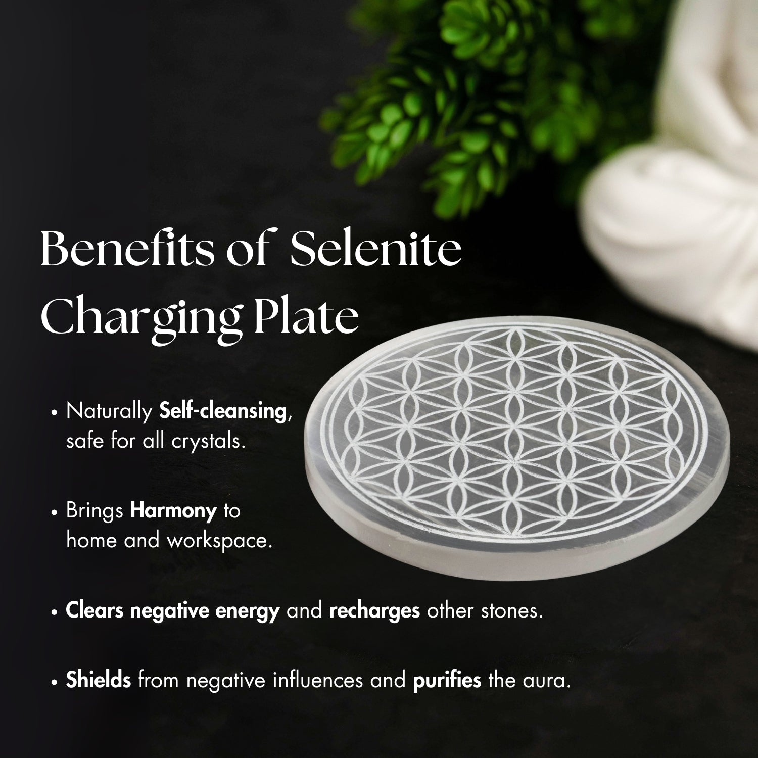Shree Yantra Selenite Charging Plate With Bracelet
