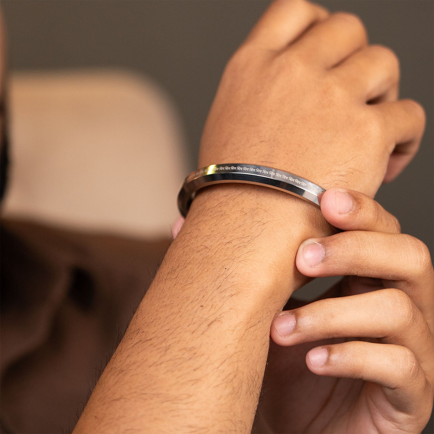 Shiv MicroCarved Round Kada Silver