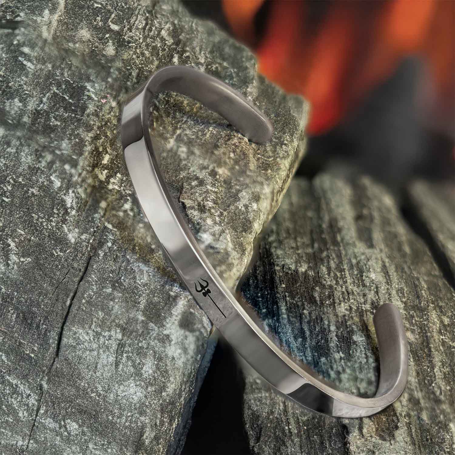 Shiv Trishul Gloss Cuff Adjustable Bracelet Silver