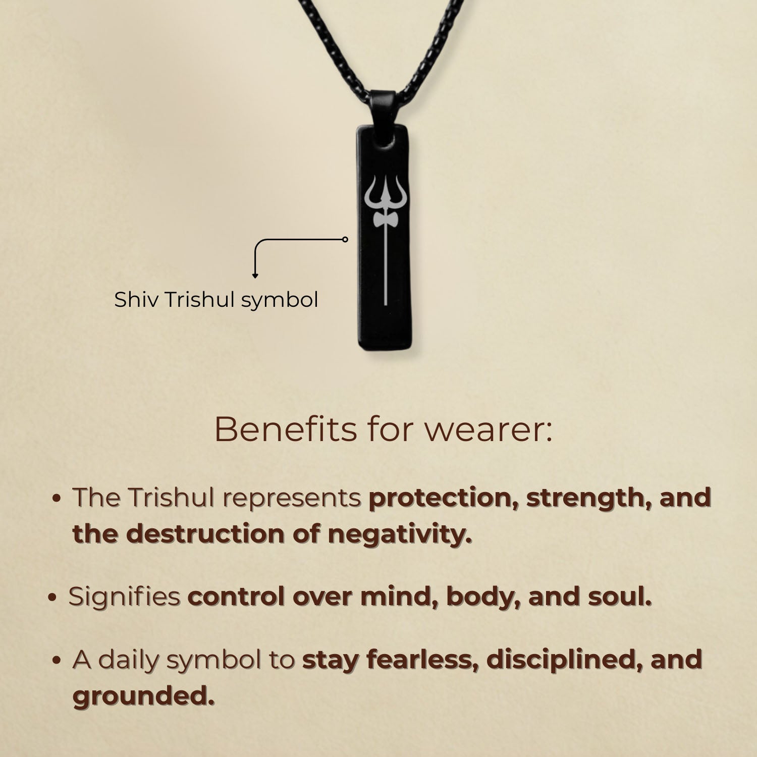 Black Shiv Trishul Spiritual Mini Bar Necklace