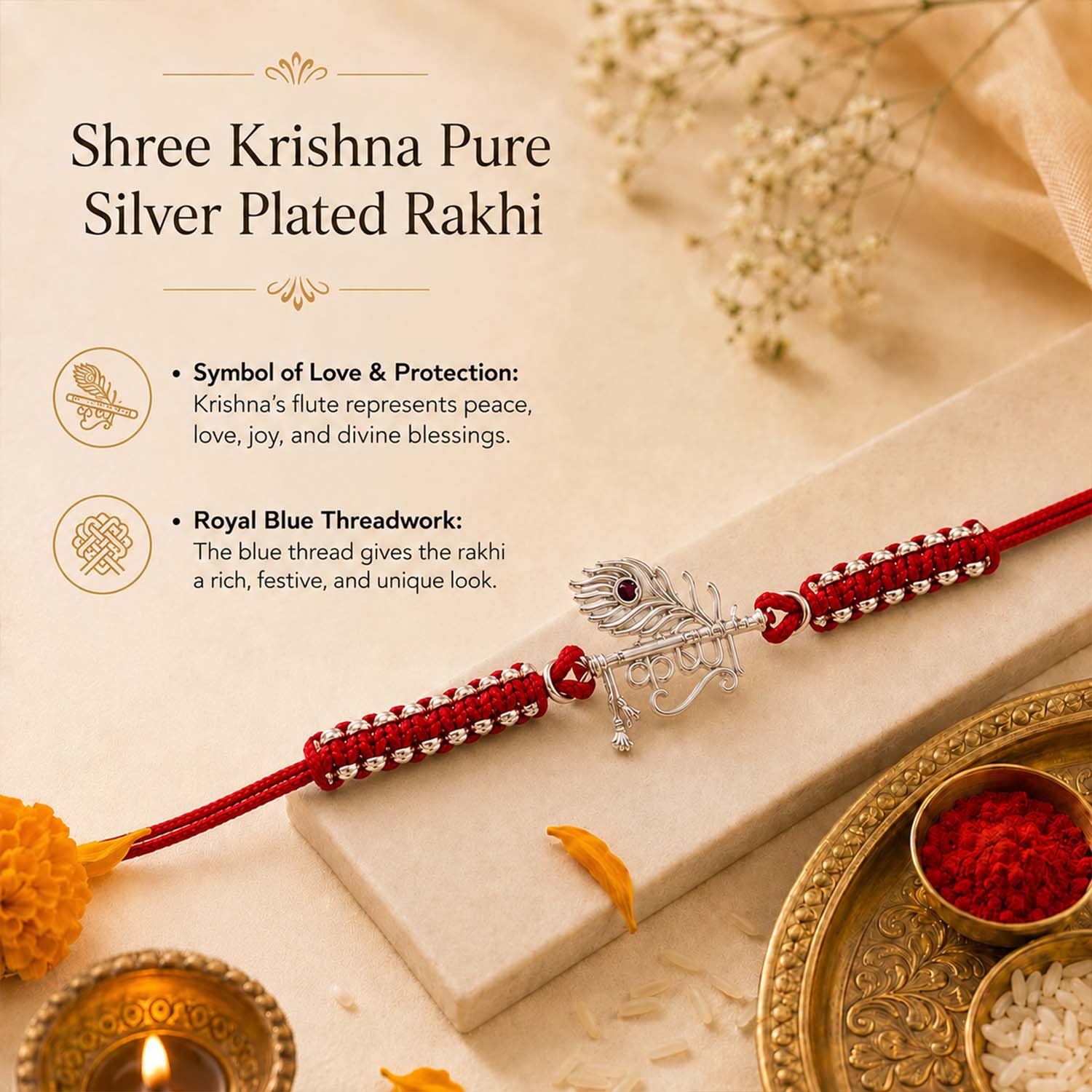 Shree Krishna Pure Silver Plated Rakhi