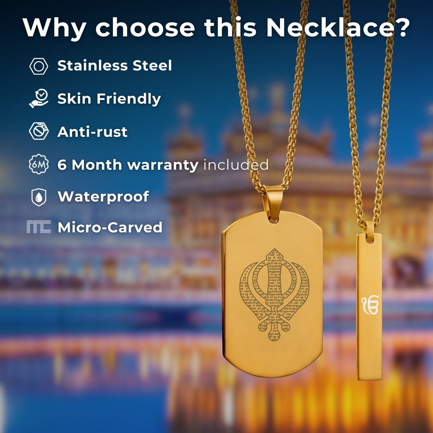 Ik Onkar MicroCarved Tag Necklace Gold