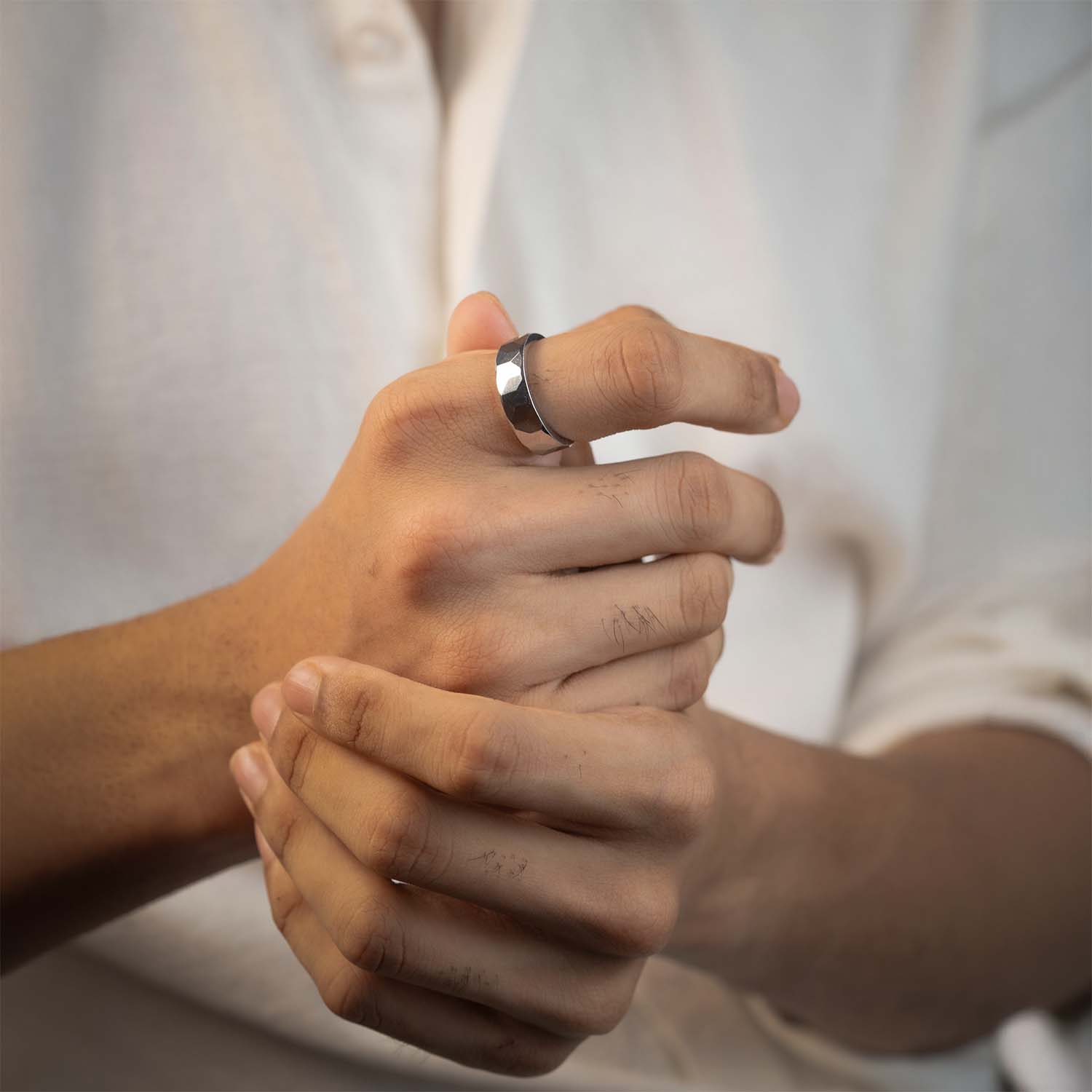 Silver Gloss Cube Ceramic Ring