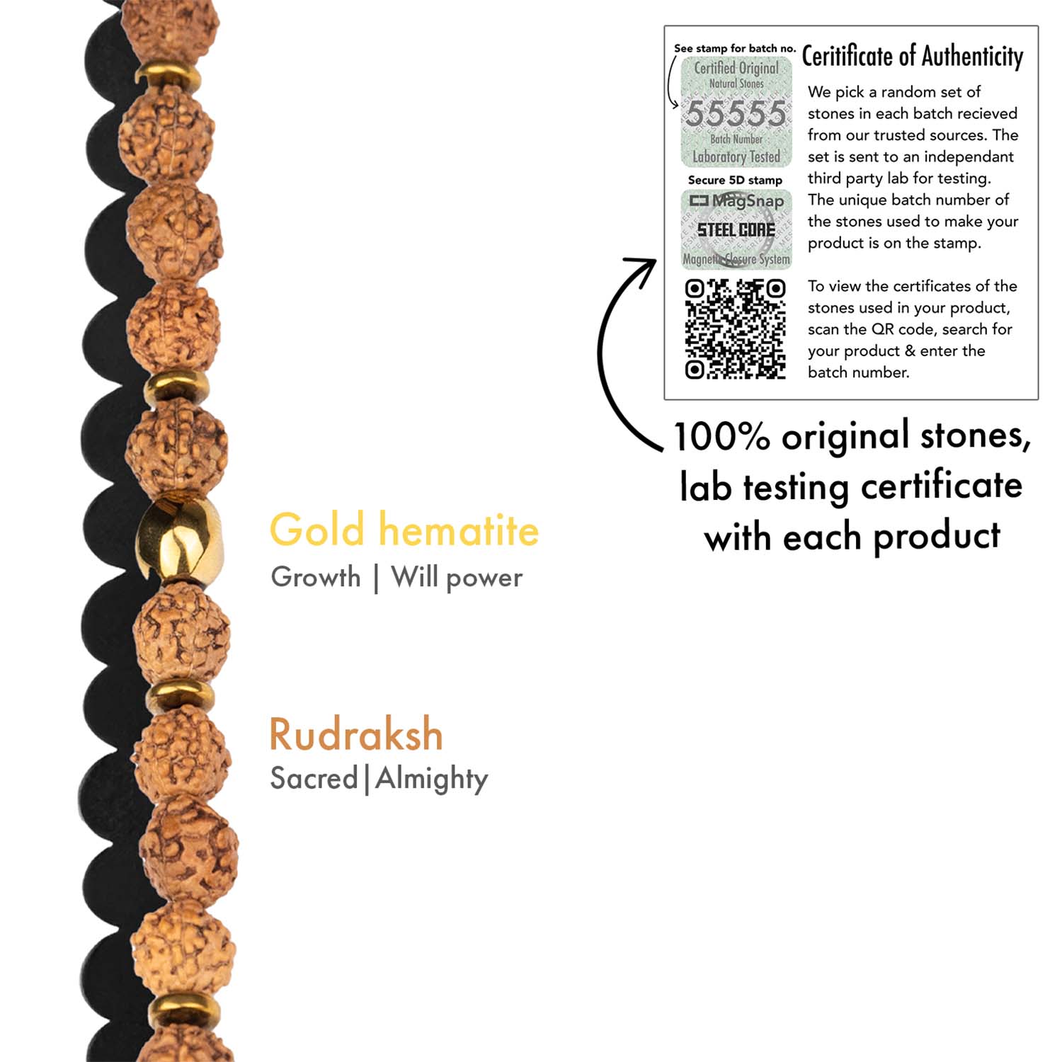 Natural Stone Jewellery Spiritual Rudraksh Natural Stone Bracelet with Magsnap