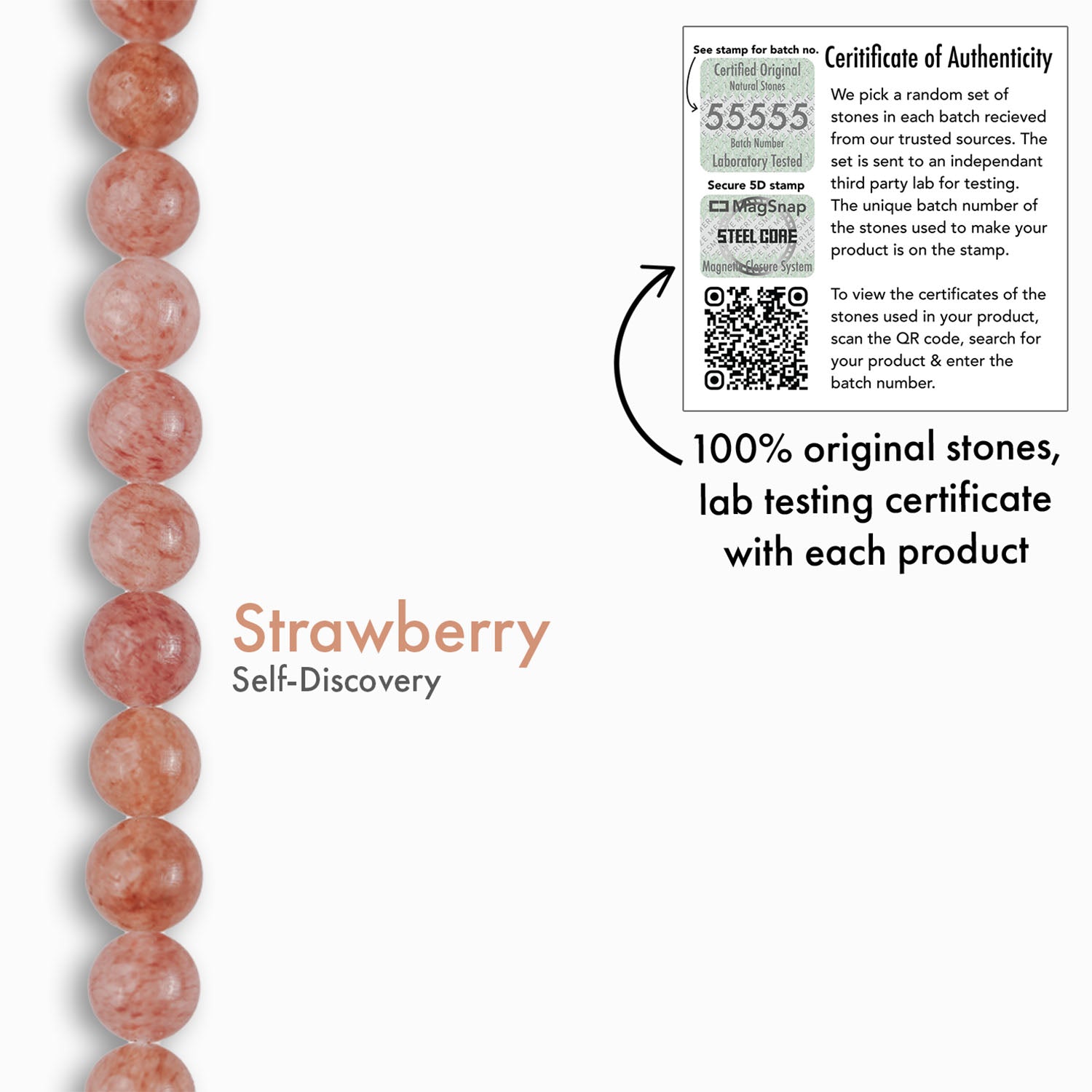 Soulful Strawberry Quartz Natural Stone Bracelet with MagSnap