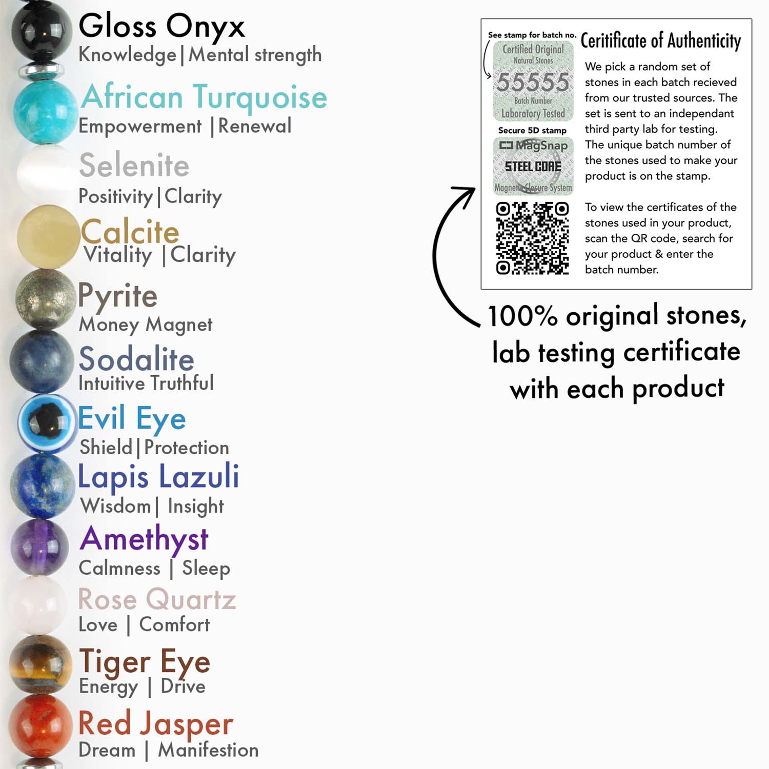 Strength Gloss Onyx 11 Chakra Natural Stone Bracelet with Magsnap 2