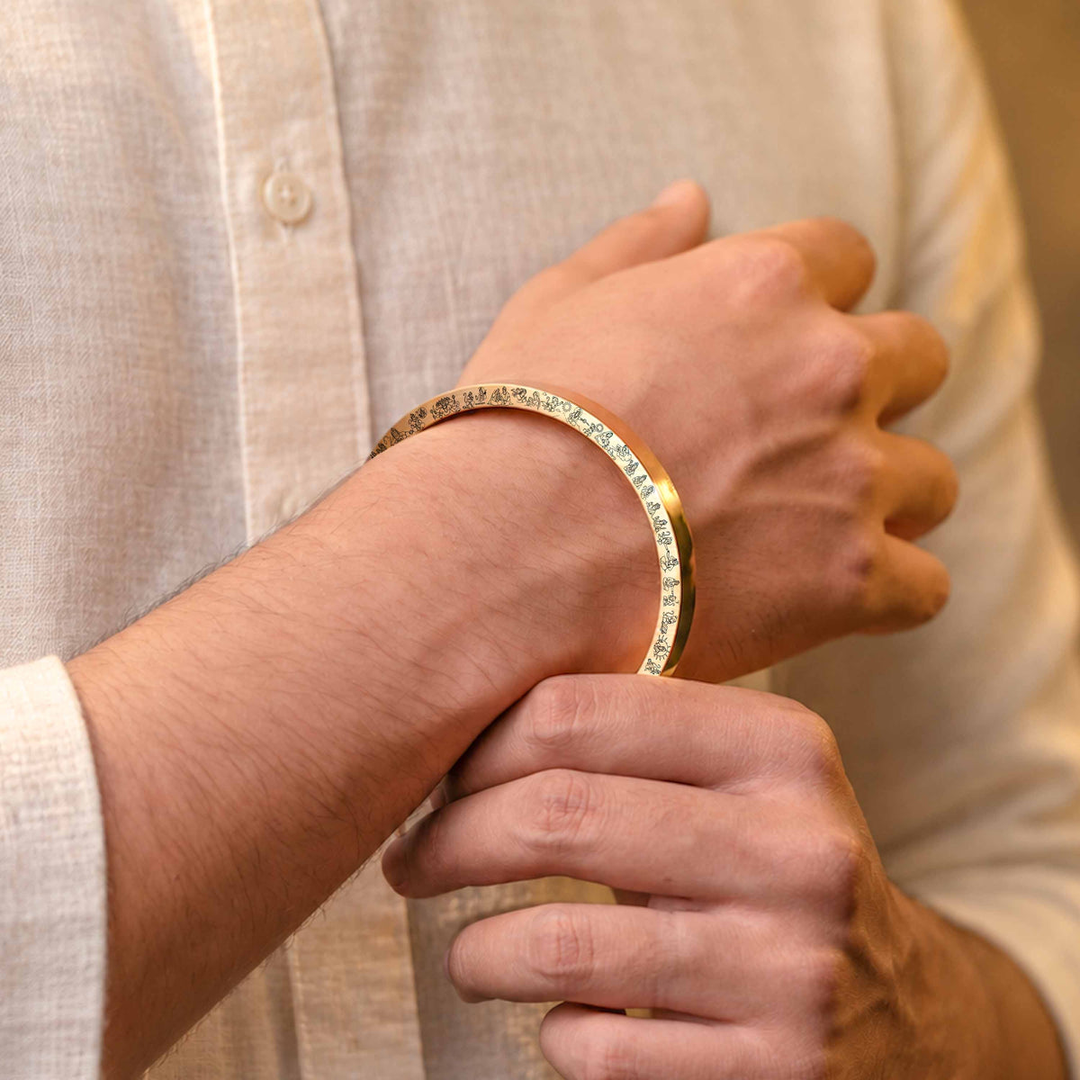 Tales Of Hanumanji MicroCarved Thick Kada Gold