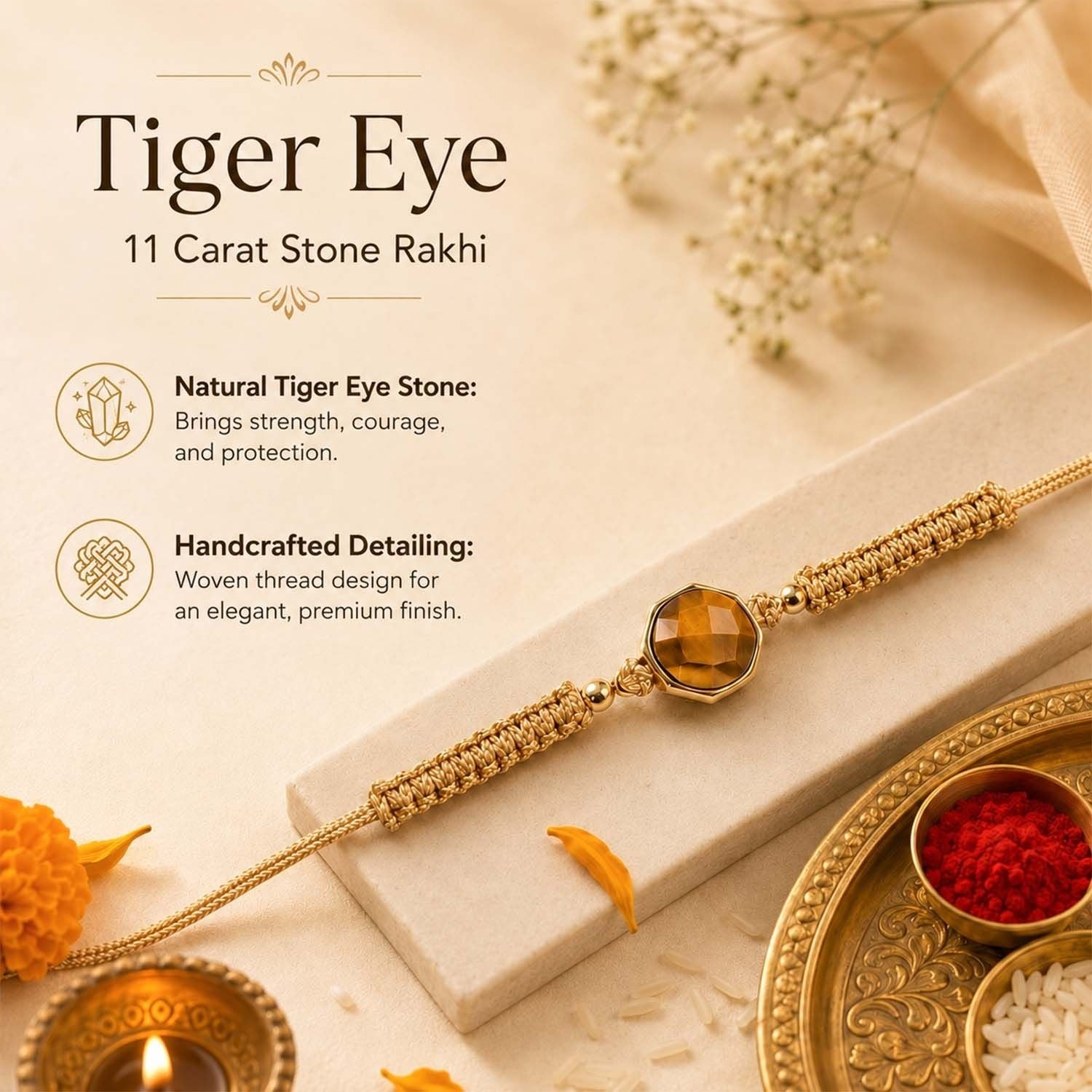 Tiger Eye 11 Carat Stone Rakhi