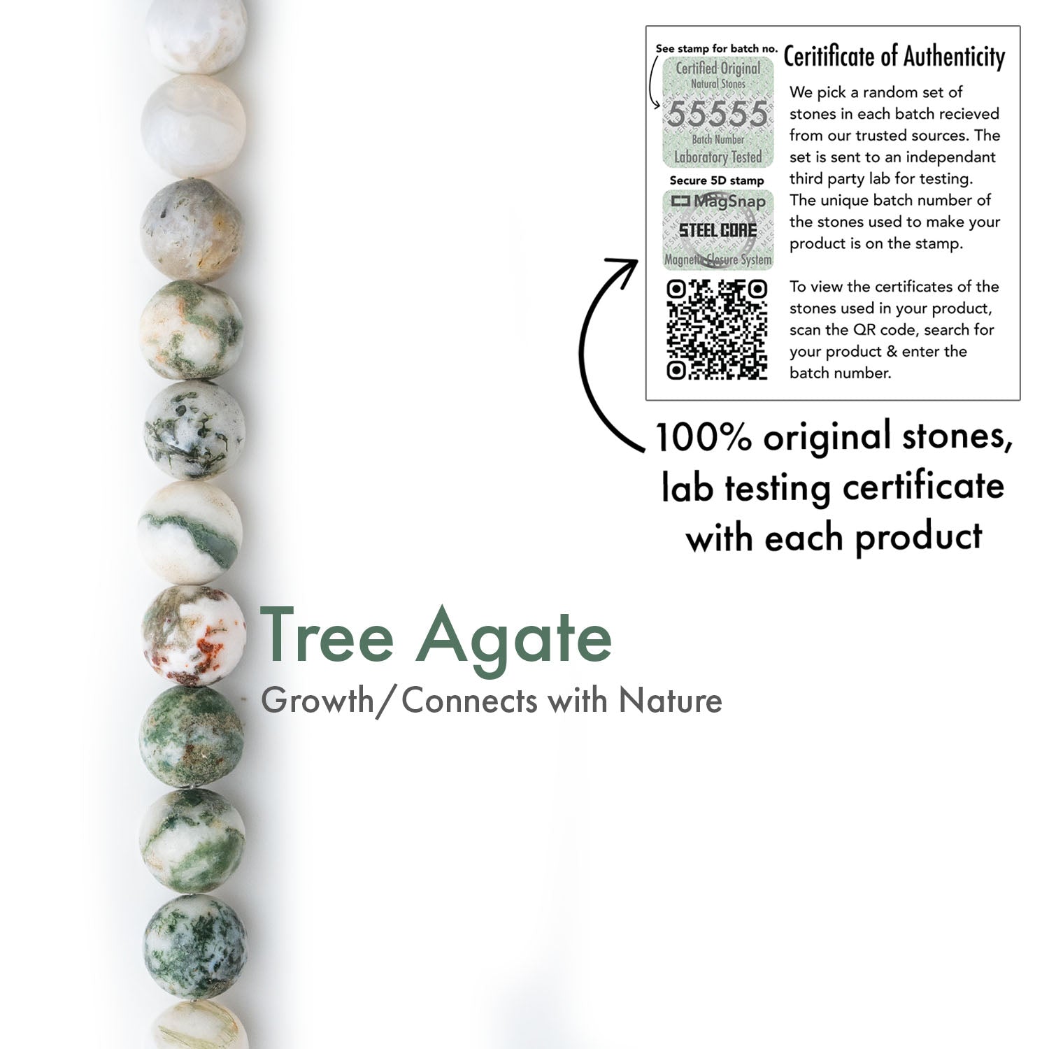 Evergreen Tree Agate(Vriksh Sulemaanee) Natural Stone Bracelet with Magsnap2