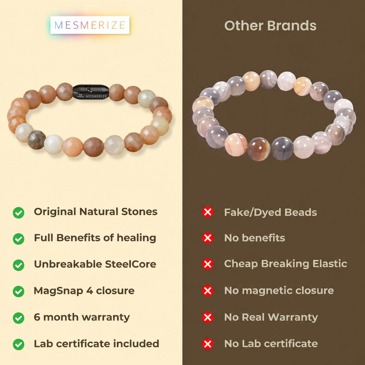 Calming Multi Moon Natural Stone Bracelet with MagSnap