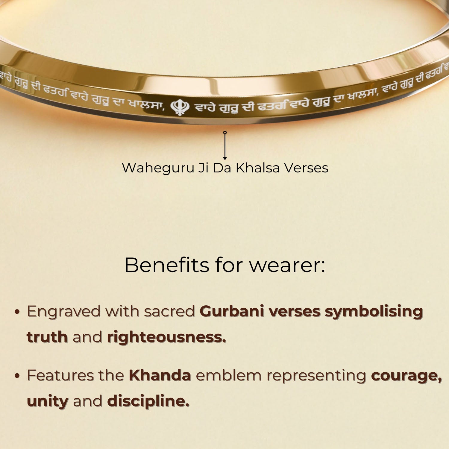 Round Flat Waheguru Ji Da Khalsa Kada Black
