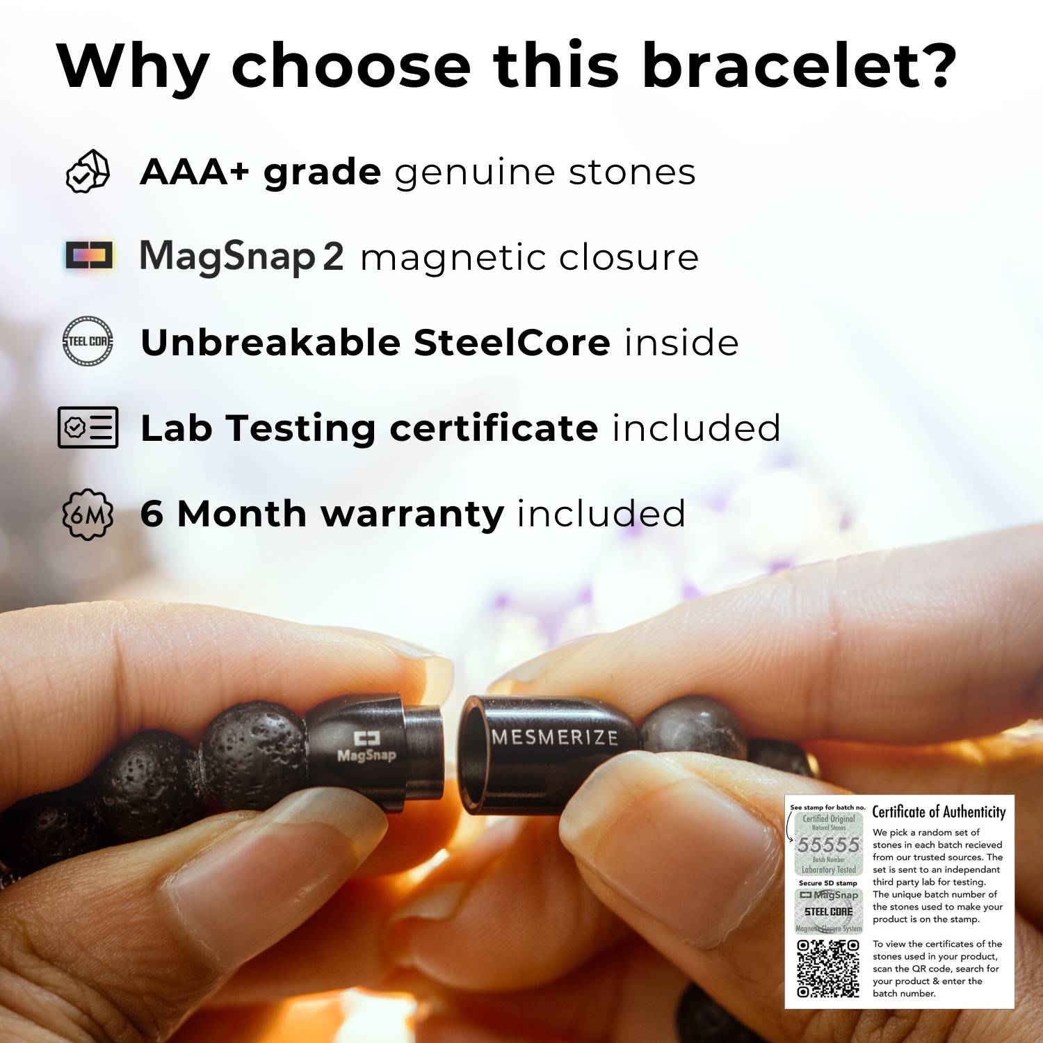 Soulful Strawberry Quartz Natural Stone Bracelet with MagSnap