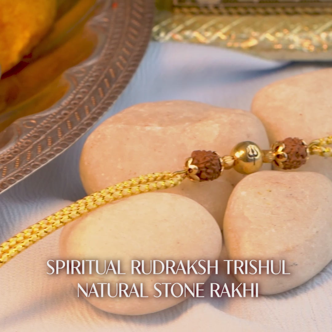 925 Sterling Silver Spiritual Rudraksh Trishul Natural Stone Rakhi