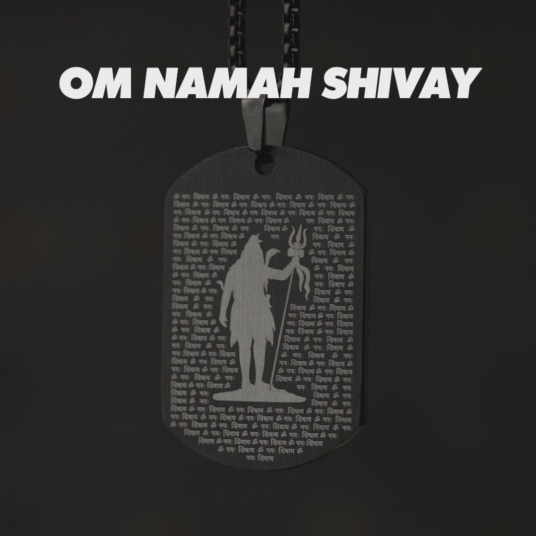 108 times Om Namah Shivay Tag Necklace Black