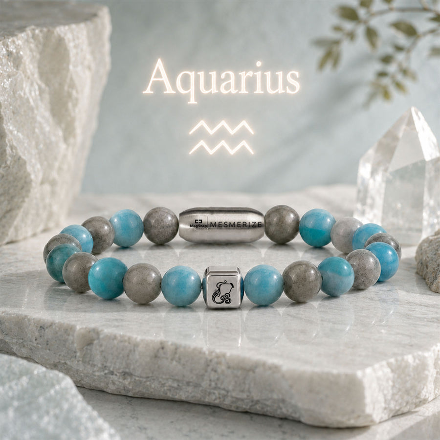Aquarius (Kumbh) Zodiac Stone Bracelet with MagSnap