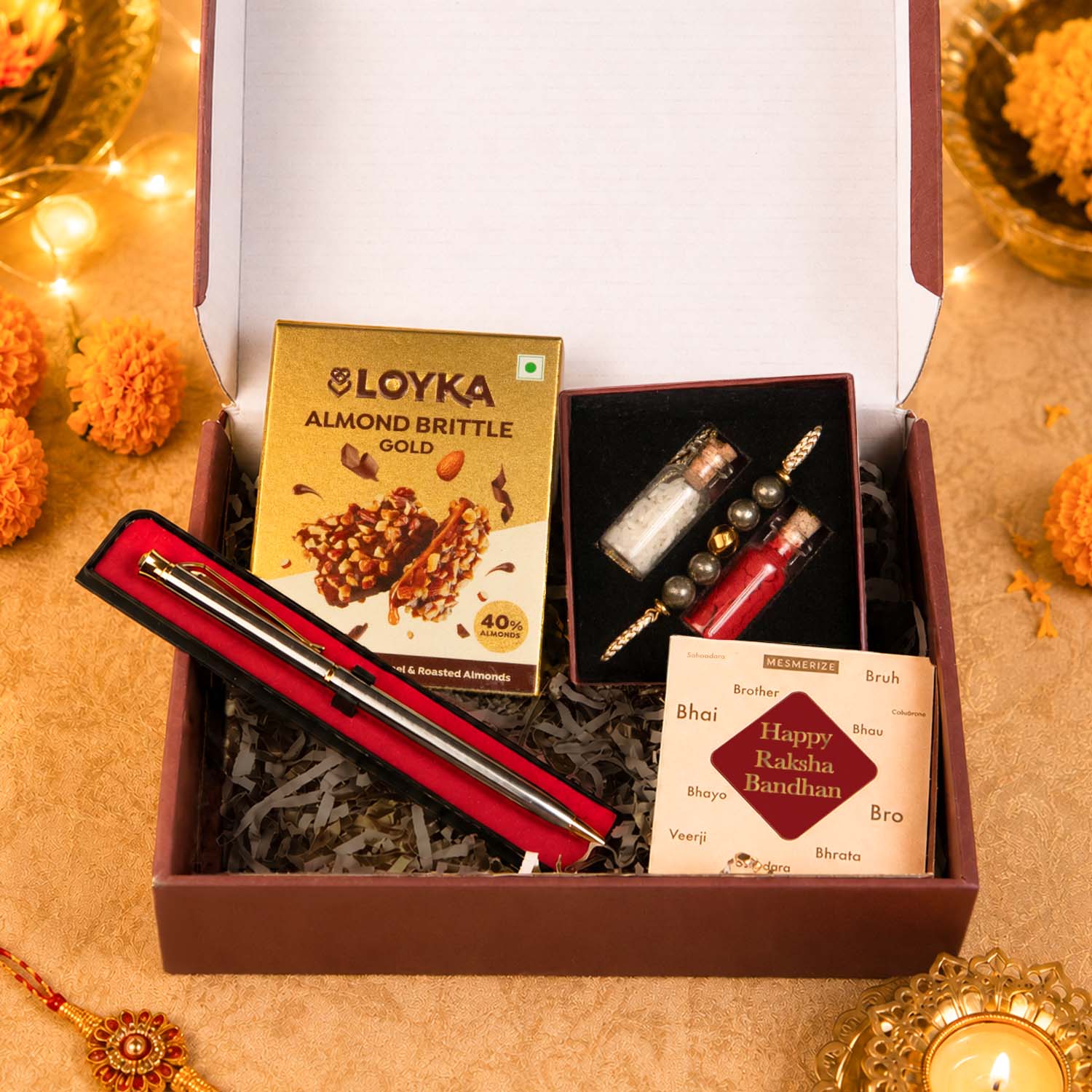 Money Magnet Pyrite Natural Stone Rakhi Hamper