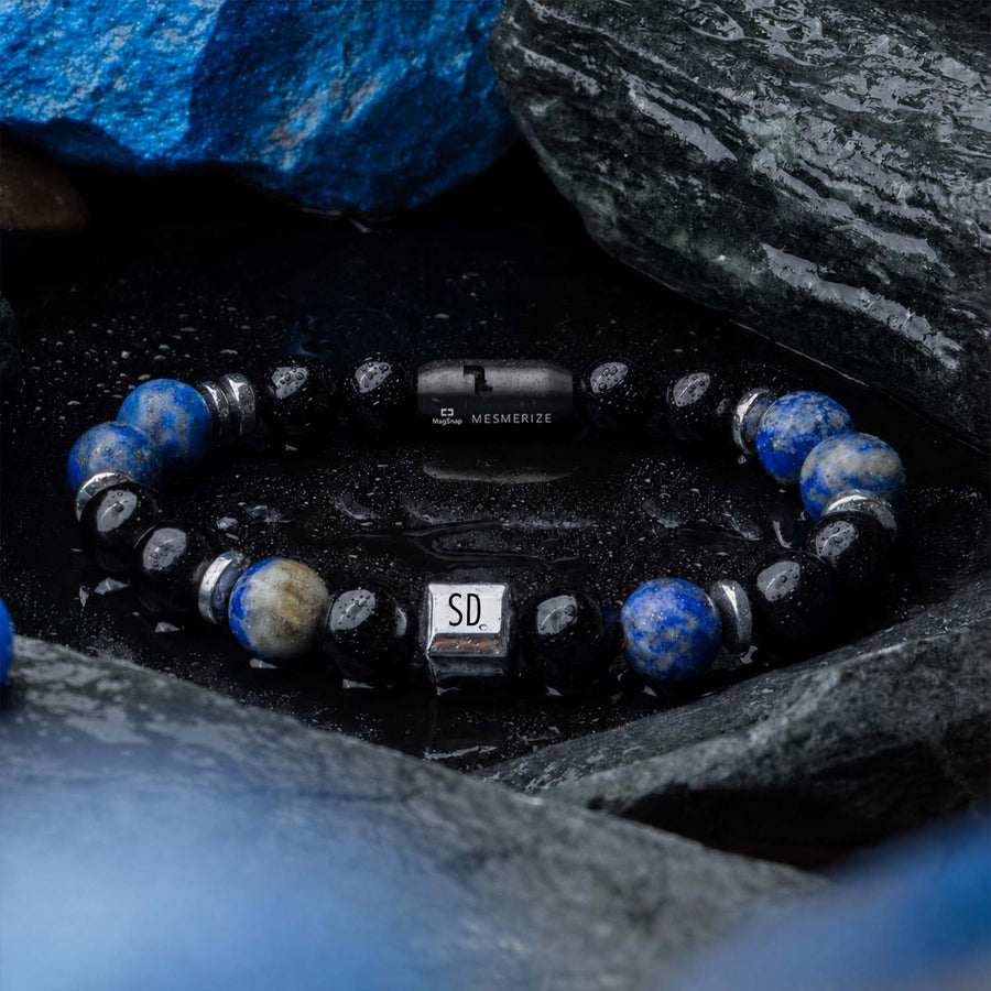Personalised Knowledge Gloss Onyx And Lapis Lazuli Natural Stone Bracelet With Magsnap
