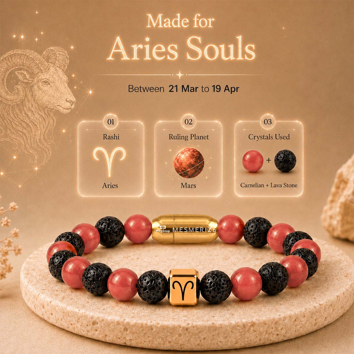 Aries (Mesh)Zodiac Stone Bracelet with MagSnap 2