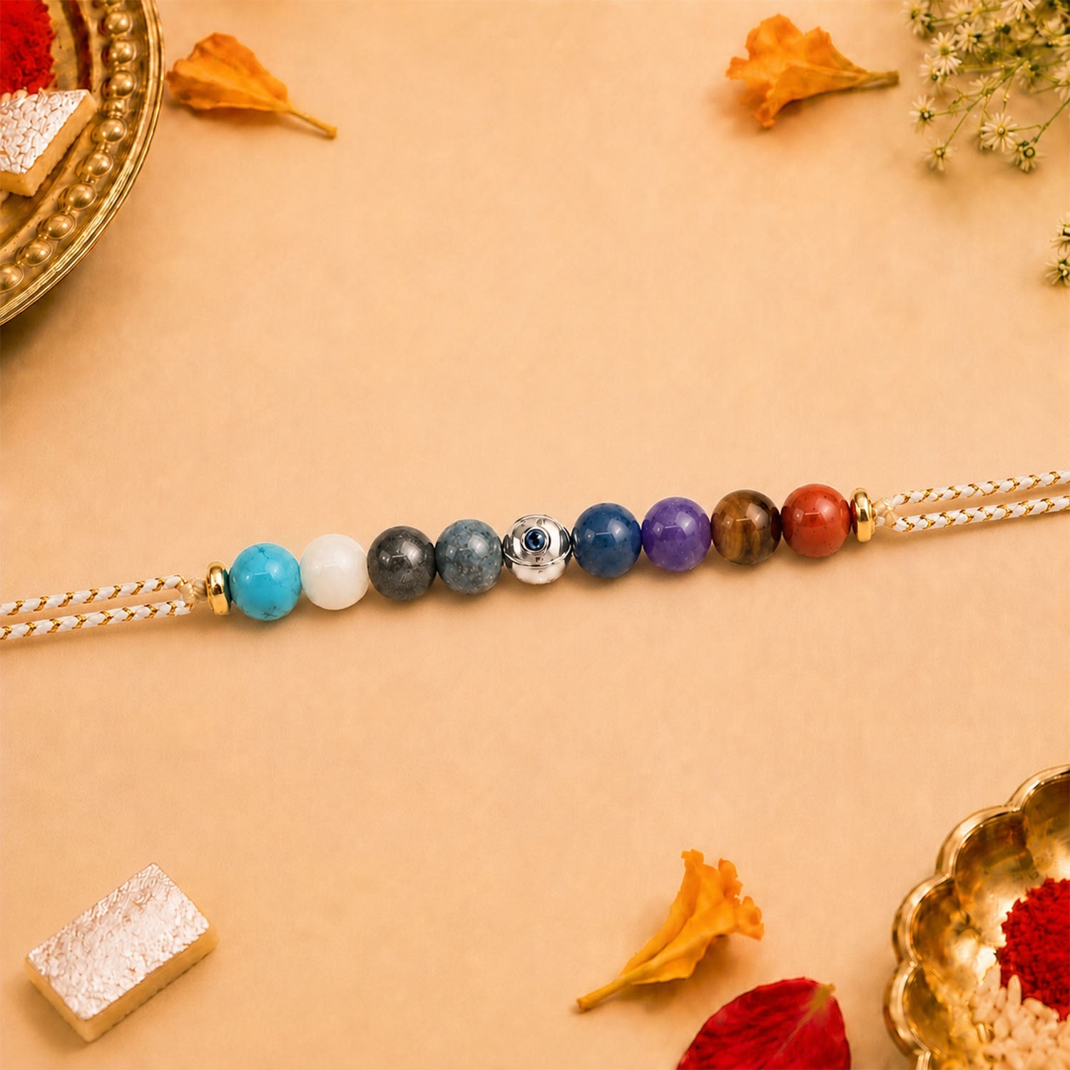 925 Sterling Silver Super 9 Chakra Natural Stone Rakhi