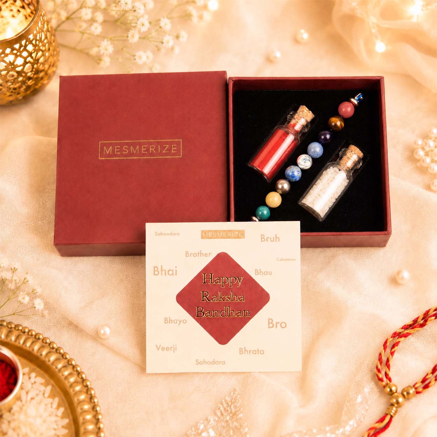 925 Sterling Silver Super 9 Chakra Natural Stone Rakhi Hamper