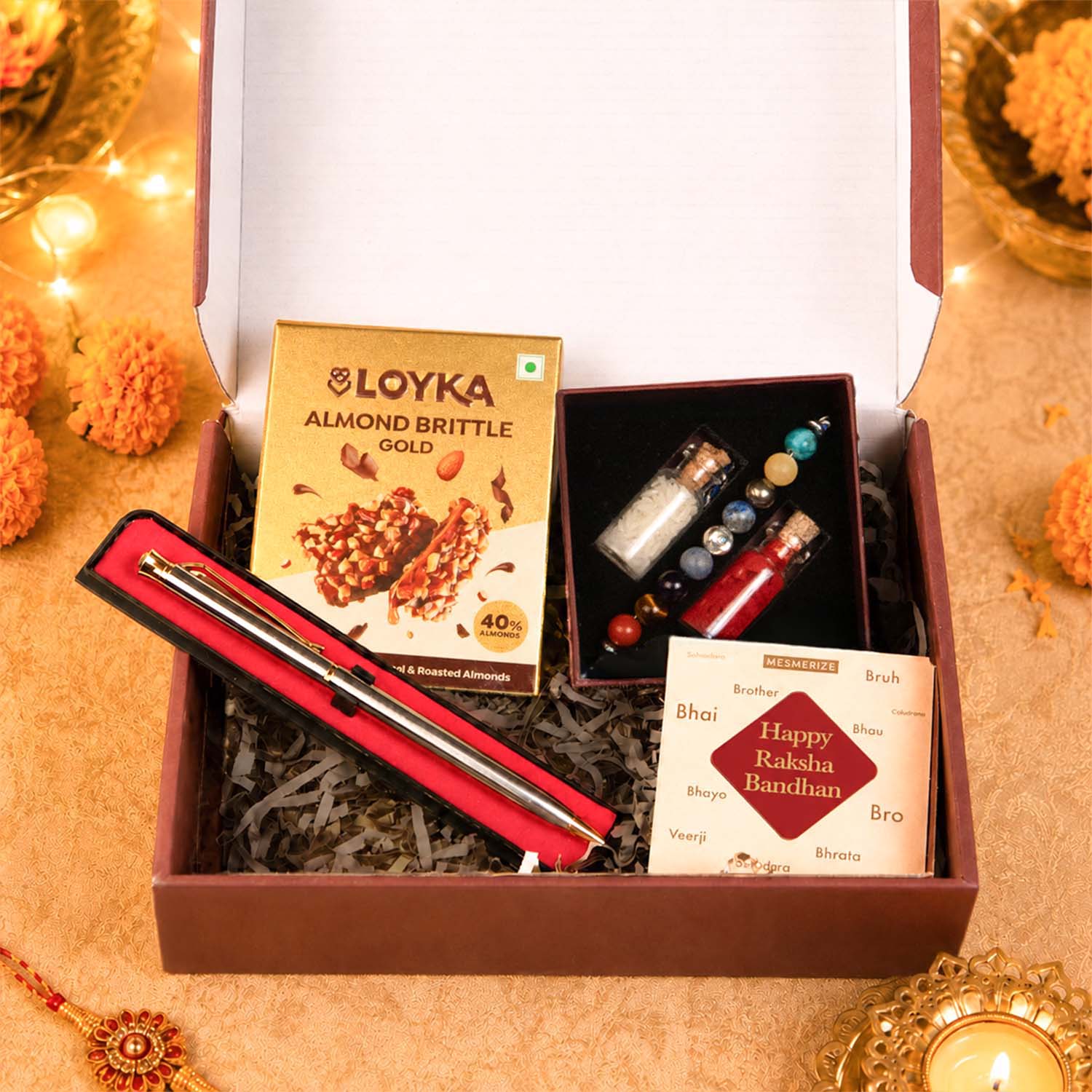 925 Sterling Silver Super 9 Chakra Natural Stone Rakhi Hamper