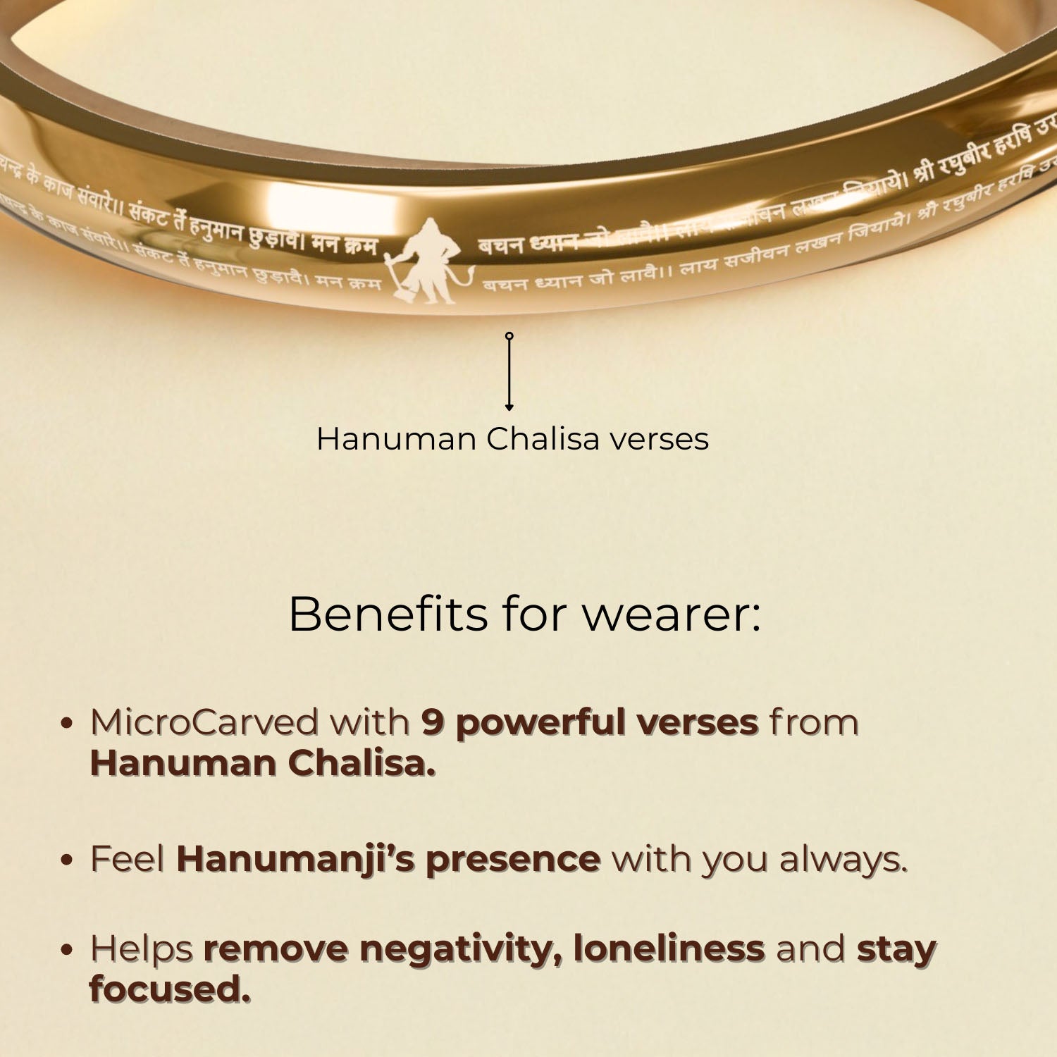 Round Curved 9 Verse of Hanuman Chalisa Kada Silver