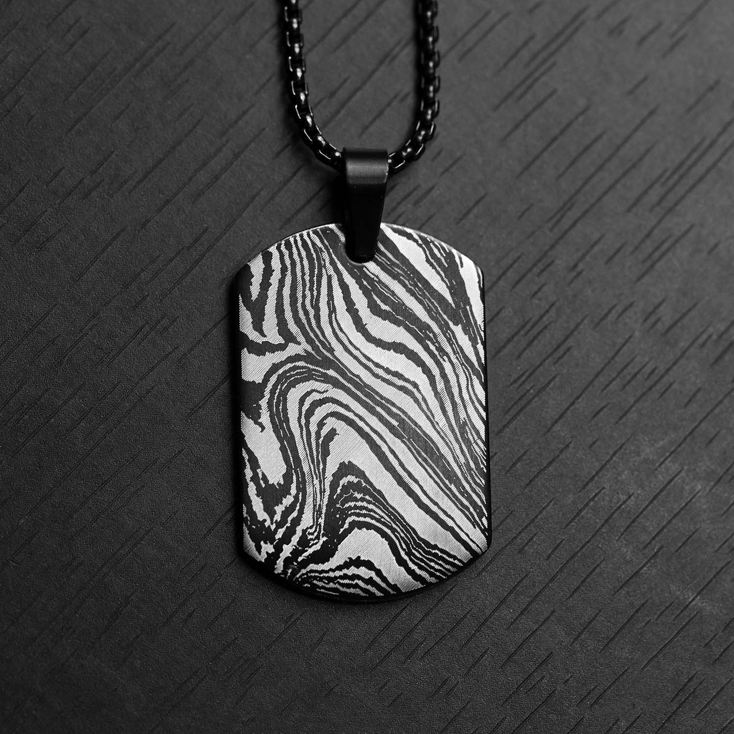 Damascus Steel Dog Tag Necklace Black