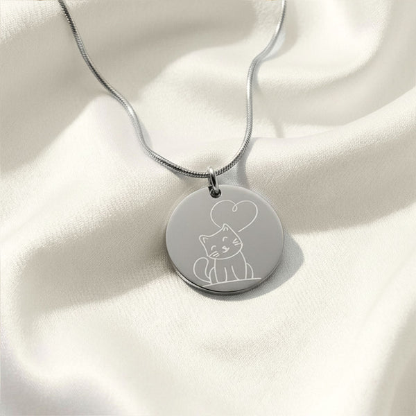 Cute Cat Circle Necklace Silver 
