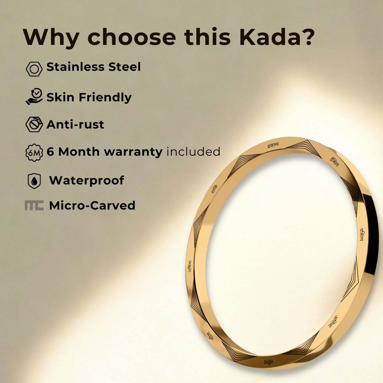 9 Chakra MicroCarved Classic Round Kada Black