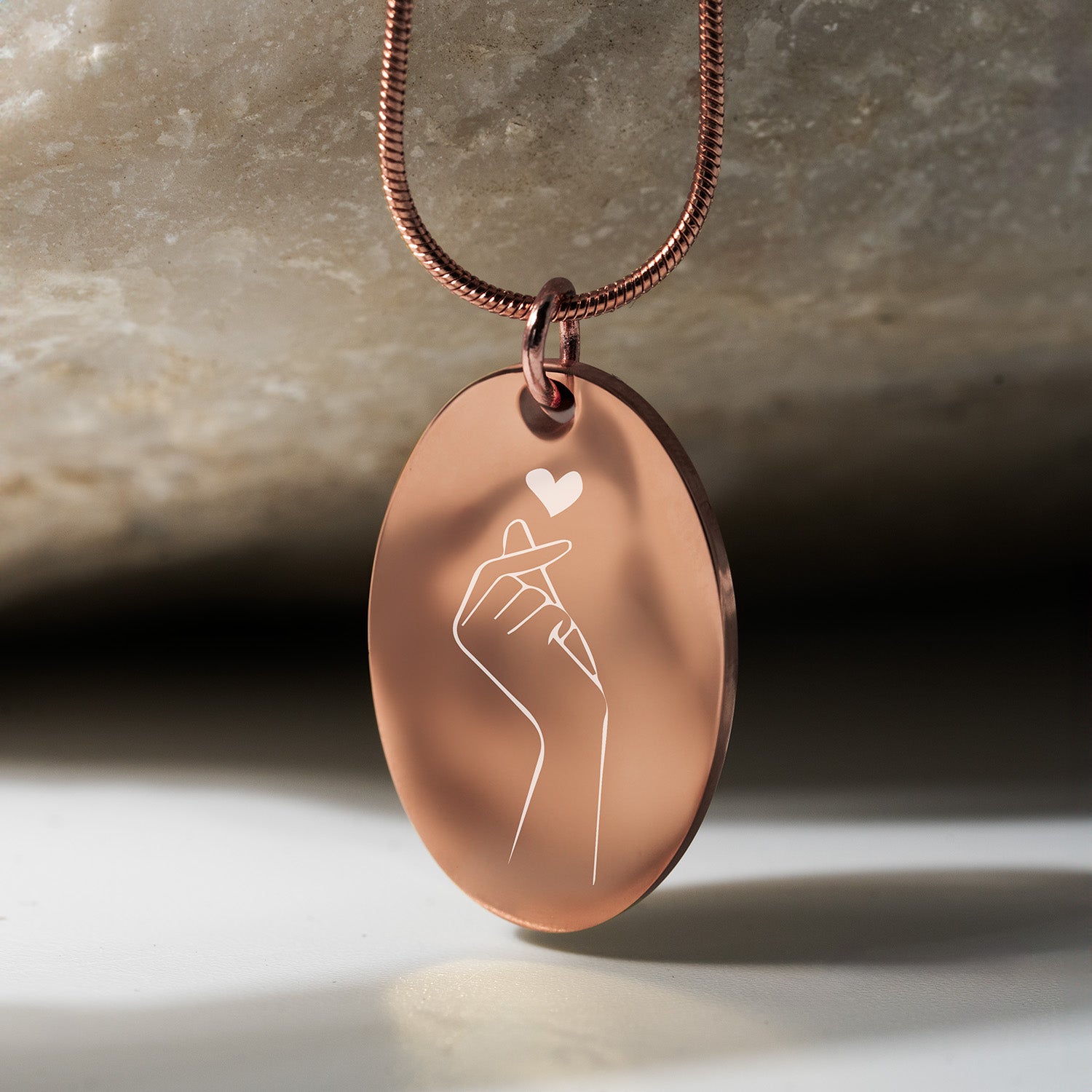 Korean Finger Hearts Oval Necklace Rose Gold