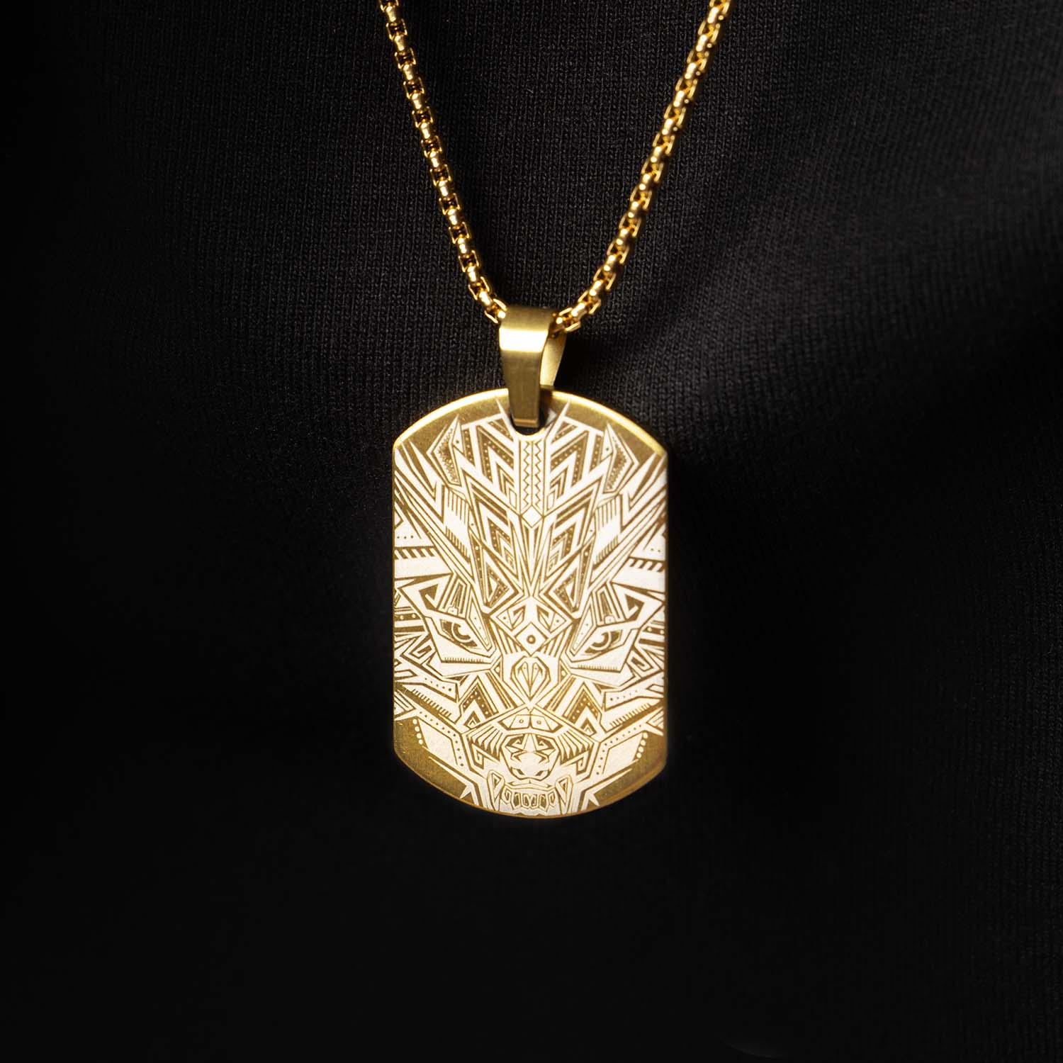 Tribal Dragon Dog Tag Necklace Gold