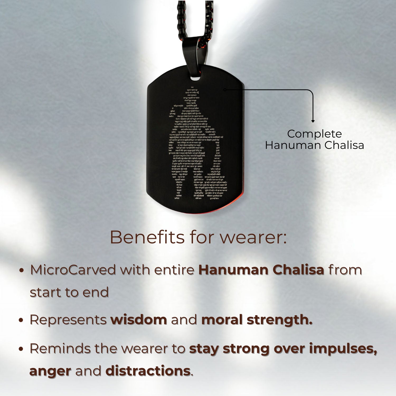Gold Hanuman Chalisa MicroCarved Tag Necklace