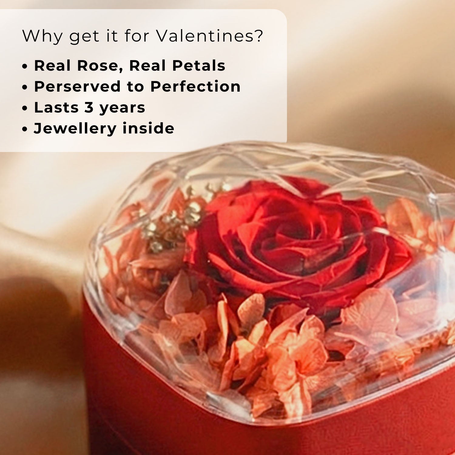 Valentine's Heart Shaped Preserved Rose Jewellery Box
