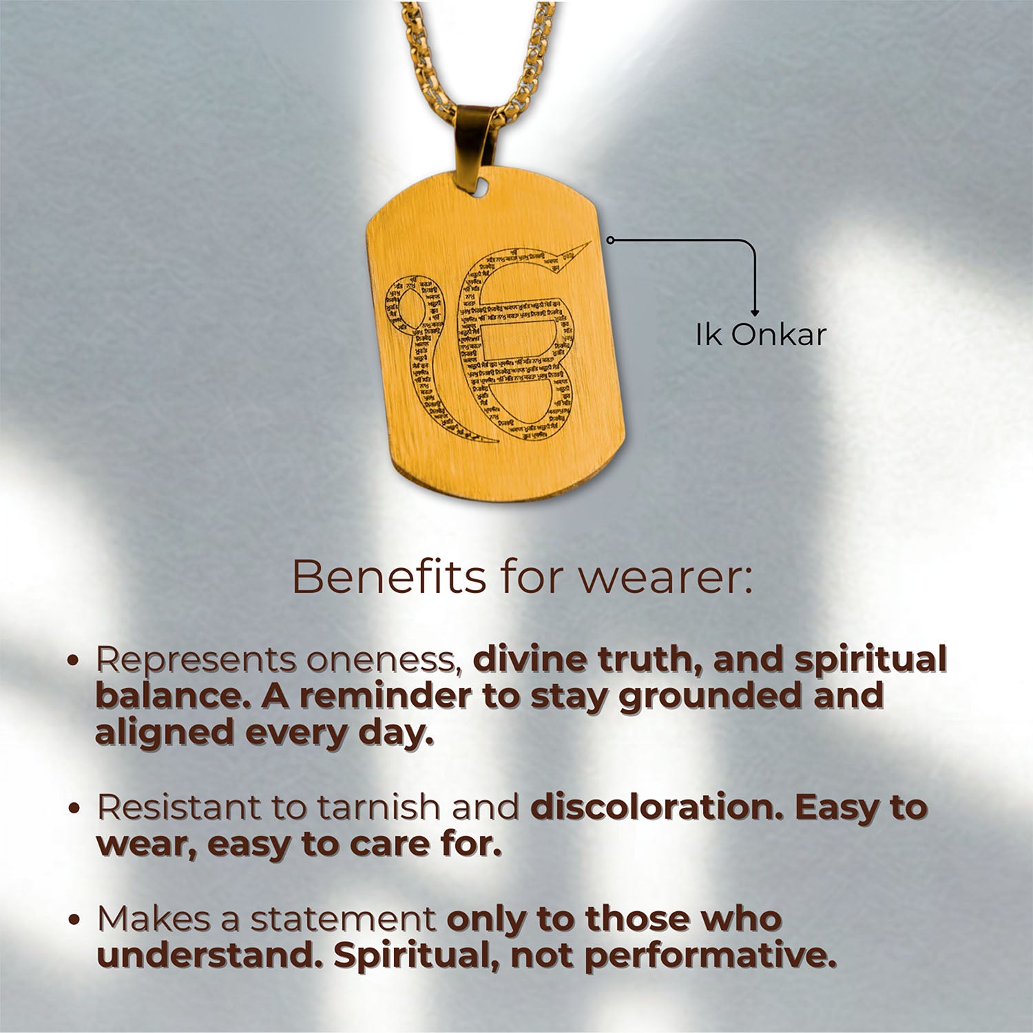Ik Onkar MicroCarved Tag Necklace Silver