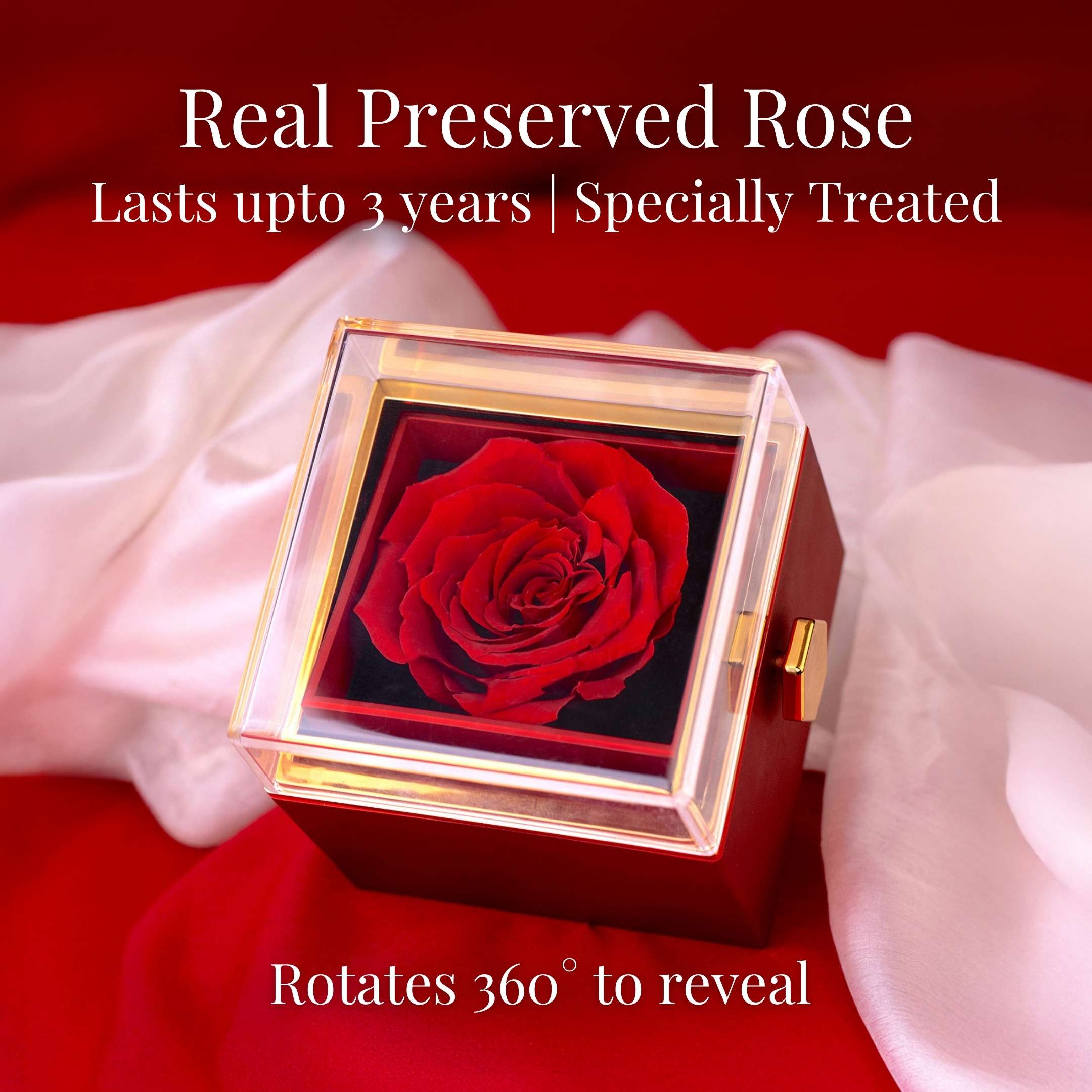 Rotating Preserved Rose Jewellery Box