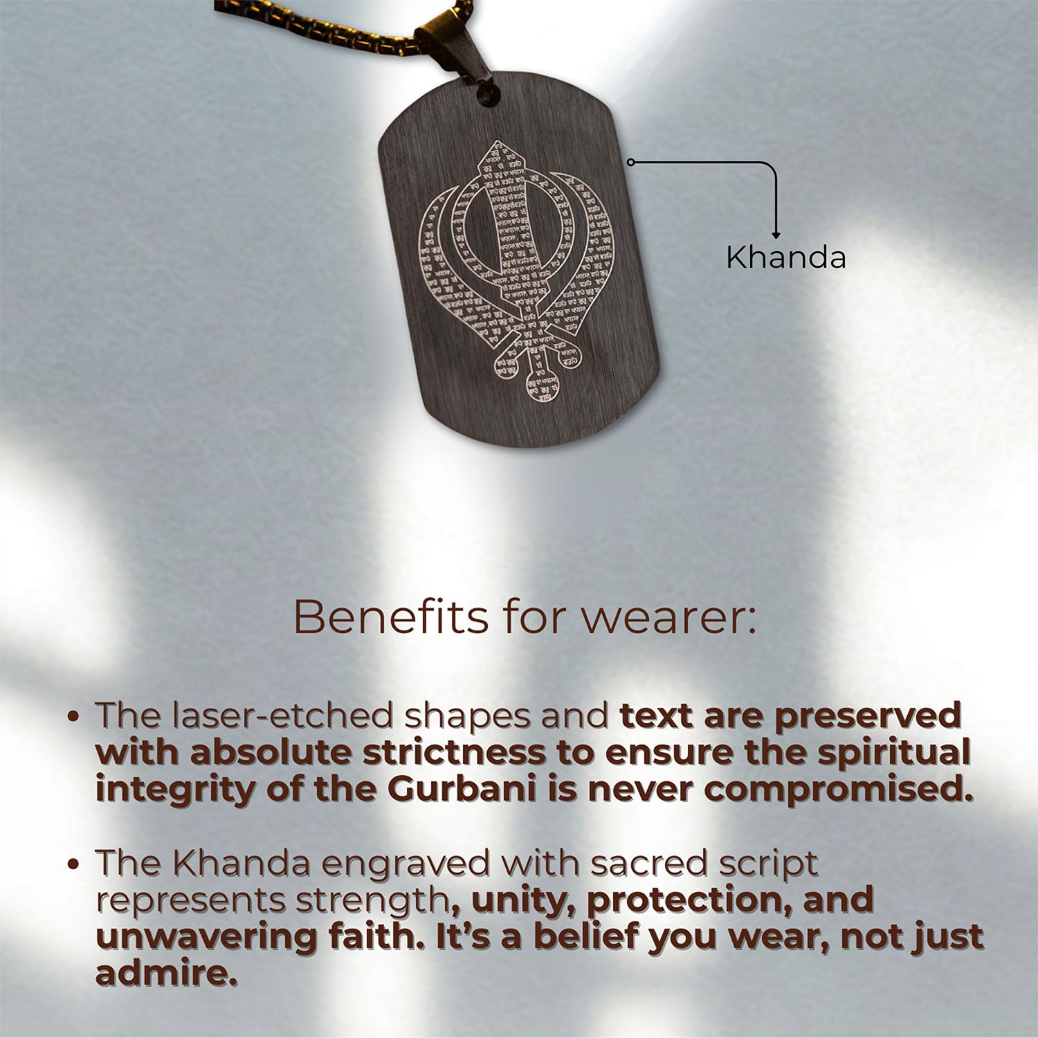 Khanda MicroCarved Tag Necklace Silver