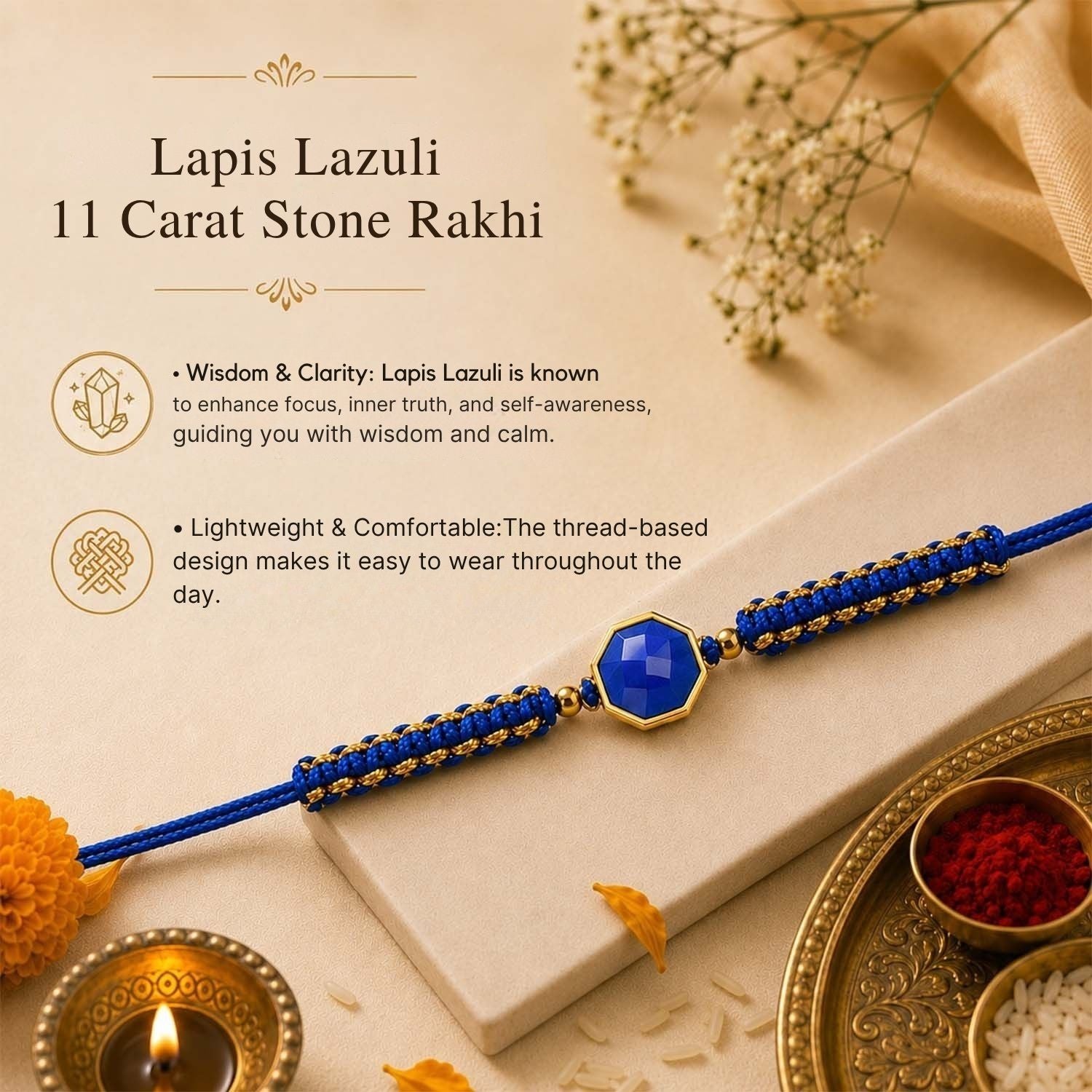 Lapis Lazuli 11 Carat Stone Rakhi