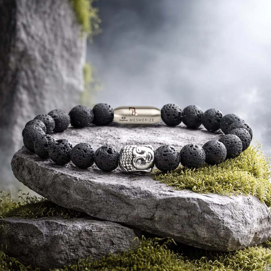Lava Natural Stone Buddha Bracelet with MagSnap