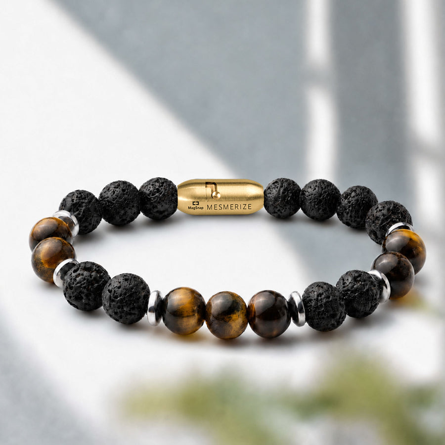 Lava and Tiger Eye Natural Stone Bracelet with MagSnap
