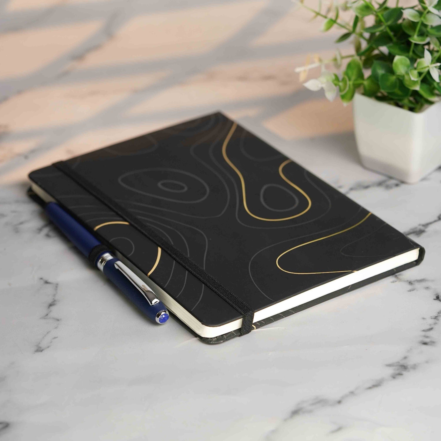 Matte Black Notebook with Ultra Matte Blue Sapphire 2 in 1 MagSnap Roller Ball Pen with Stylus None