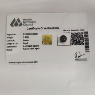 Moss Agate lab certificate 15