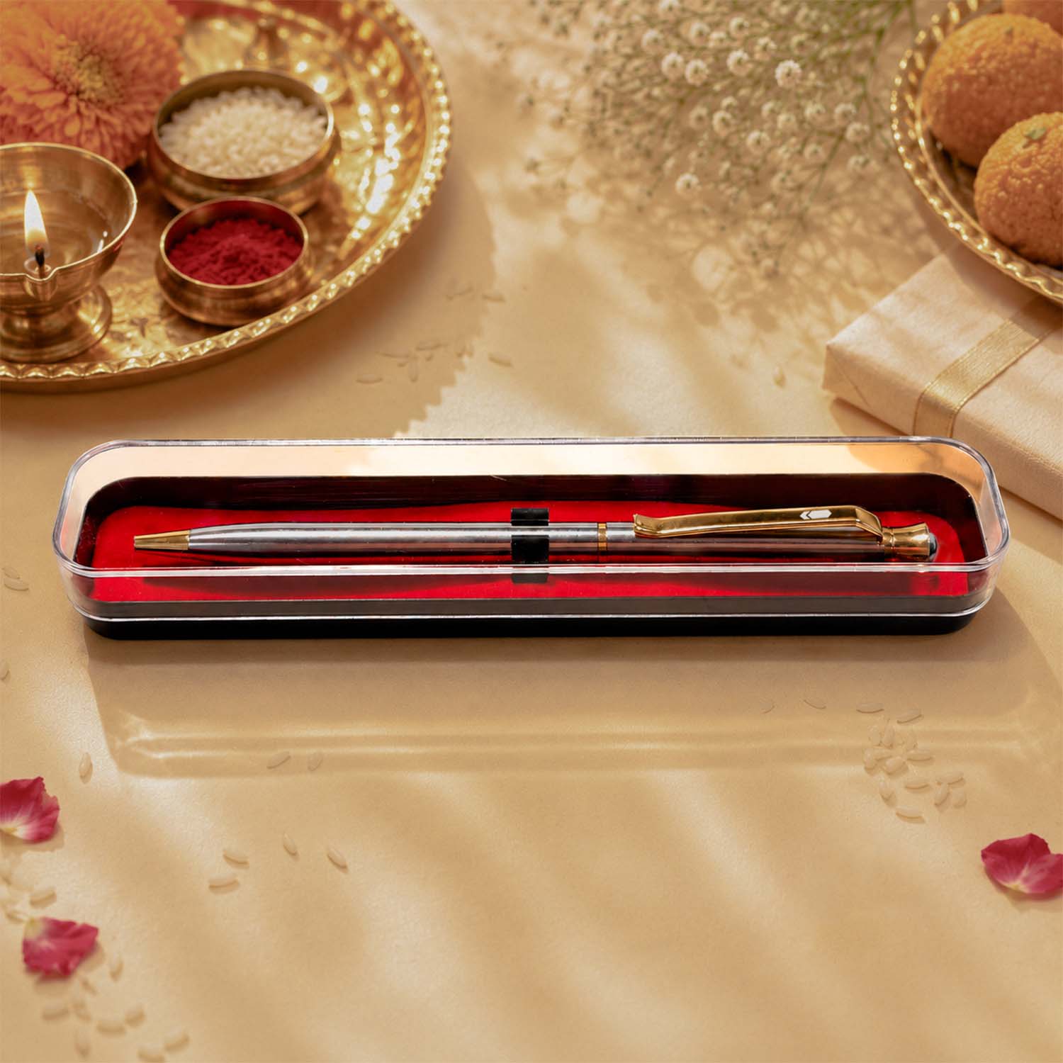 Om Trishul & Damru Pure Silver Plated Rakhi Hamper