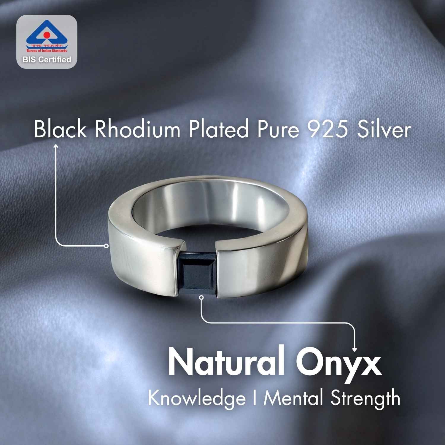 Black Rhodium Plated Pure 925 Silver Ring With Natural Onyx Gem Stone